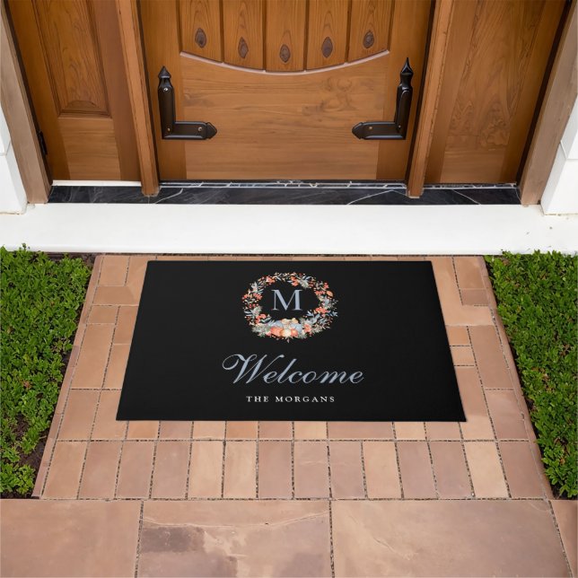 Tapete Elegant Monogram Wreath Chic Black Christmas (Ar livre)