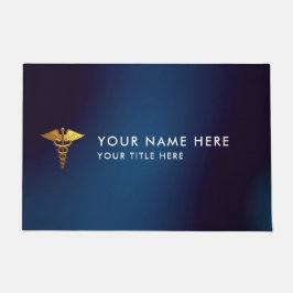 Tapete Elegante Caduceu de Médico em Ouro e Azul Marinho