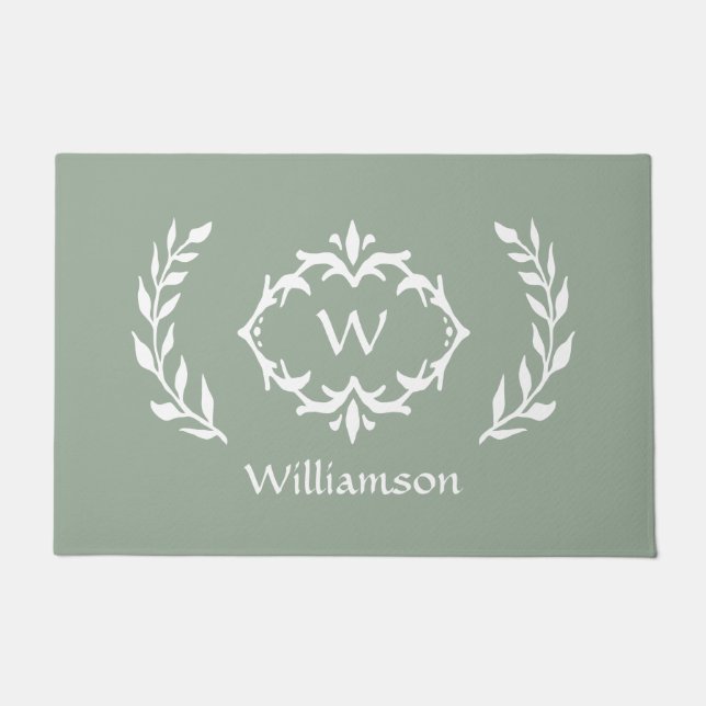 Tapete Elegante Coroa Monogramada Moderna Chic Verde Sage (Frente)