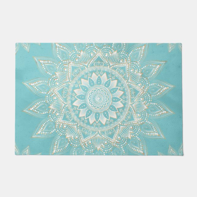 Tapete Elegante Dourado Mandala Sky Blue Design (Frente)