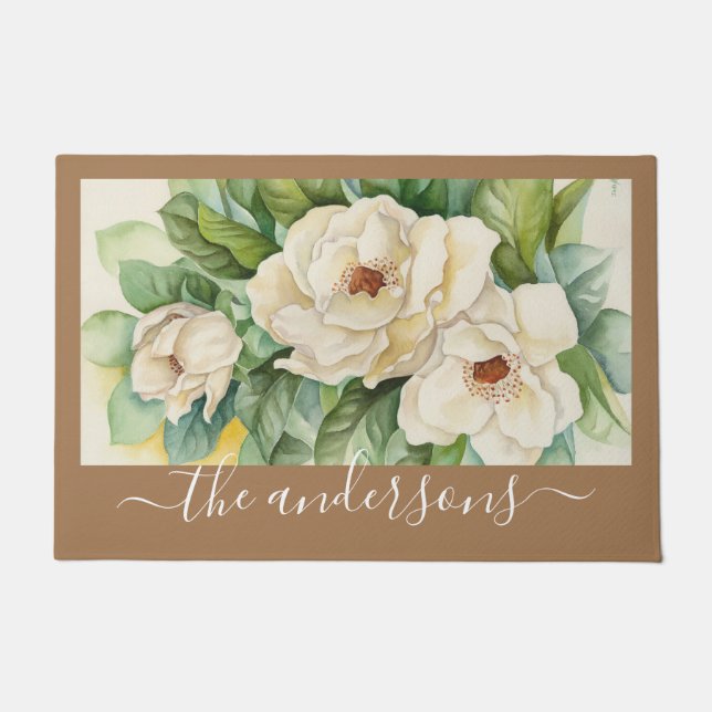Tapete Elegante Floral Khaki Magnolia Flowers Name Script (Frente)