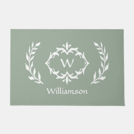 Tapete Elegante Moderno Monograma Wreath Chic Sage Verde