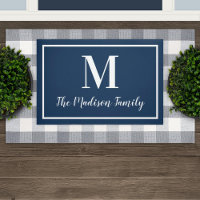 Elegante Monograma de Nome de Família Azul-Navy