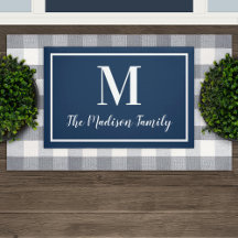 Elegante Monograma de Nome de Família Azul-Navy