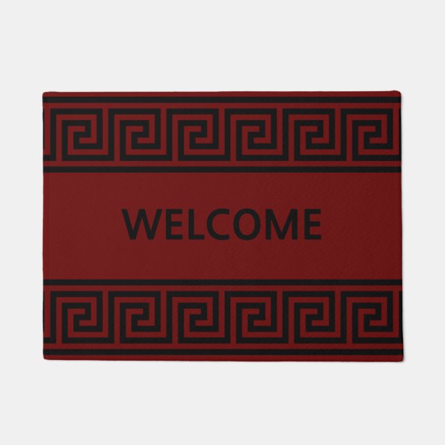 Tapete Elegante padrão grego no Burgundy Welcome Doormat (Frente)
