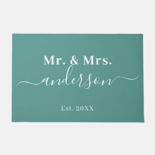 Tapete Elegante Teal Sr. E Sra. Name Script Wedding