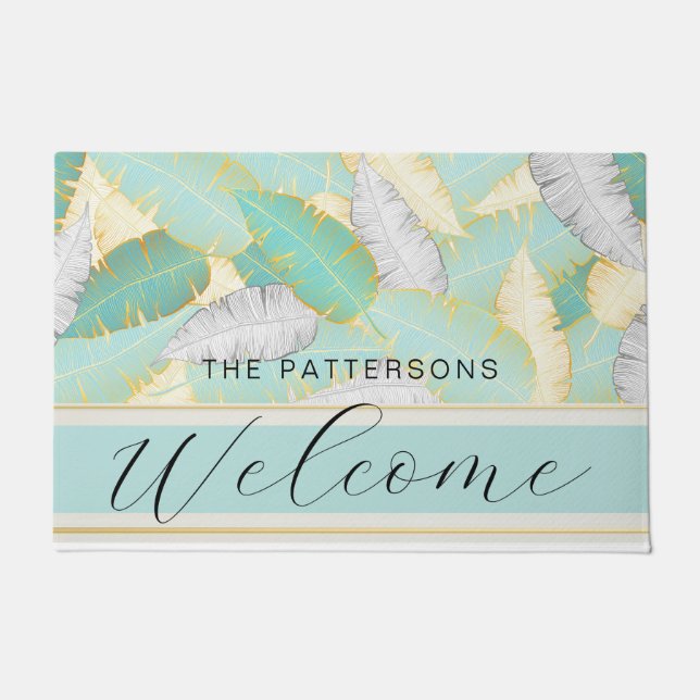 Tapete Elegante Tropical Greenery Welcome Family Name (Frente)