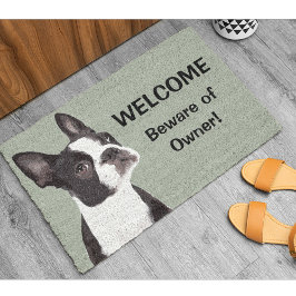 Tapete Engraçado Boston Terrier Bem-Vindo Cão Bonito