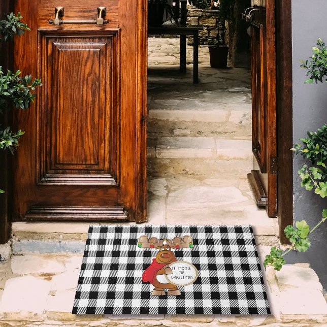 Tapete Engraçado Moose Preta Buffalo Branco Cheque Natal (Criador carregado)