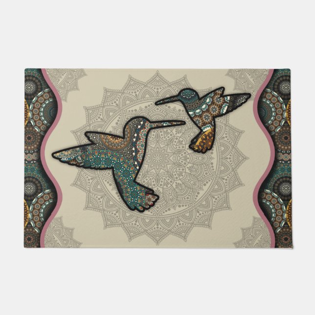 Tapete Engraçado Pássaros do Hummingbird Bem-Vindo Mat, B (Frente)