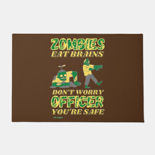 Tapete Engraçado porta "ZOMBIES COMEM CÉREBROS..." (Frente)