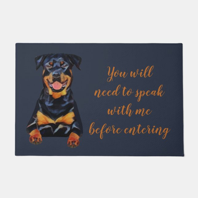 Tapete Engraçado Rottweiler Portão (Frente)