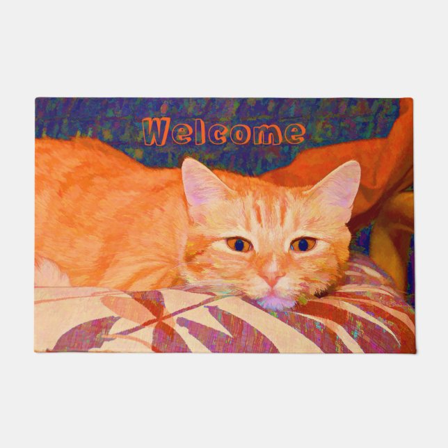 Tapete Engraçado Tabby Cat Laranja Brilhante (Frente)