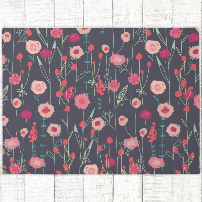 Tapete Escuro Floral Moderno (Plymouth Flowers dark boho pink wildflower art doormat)