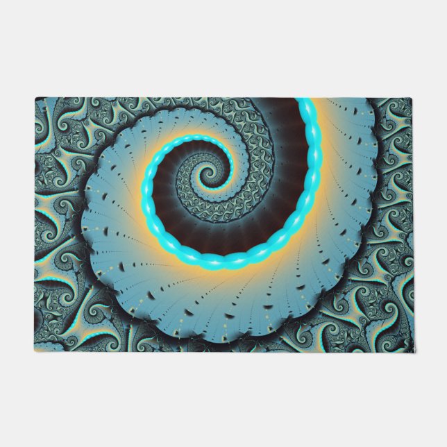 Tapete Espiral de Arte Fractal Laranja abstrato azul Turq (Frente)