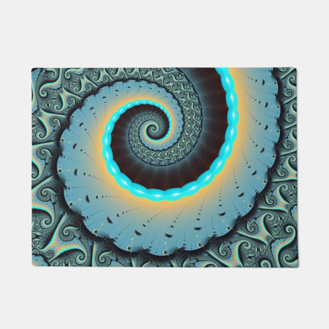 Tapete Espiral de Arte Fractal Laranja abstrato azul Turq (Frente)