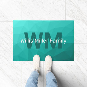 Tapete Esquema de malha geométrica verde-turquesa Monogra