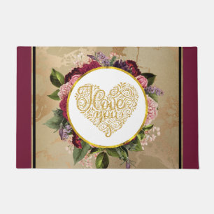 Tapete Eu Amo Você Ouro Coração Rico com Quadro Floral