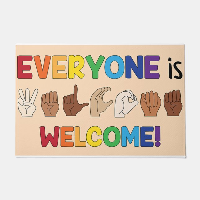 Tapete Everyone Is Welcome Hand Sign Language Doormat (Frente)