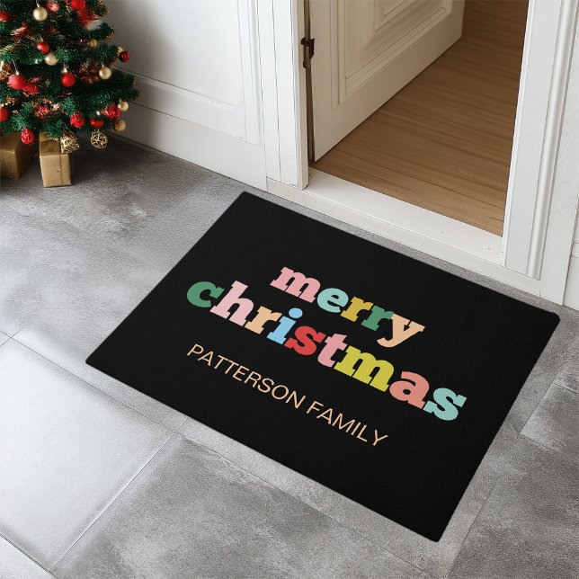 Tapete Família Personalizada de Tipografia de Script MERR (MERRY CHRISTMAS Script Typography Custom Family Doormat)