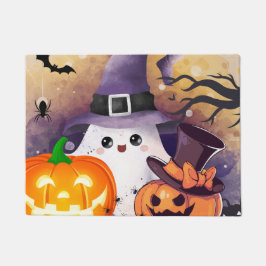 Tapete Fantasma de Halloween Fofo com Chapéu de Bruxa e A