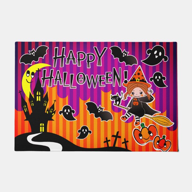 Tapete Fantasma E Morcegos De Bruxas De Halloween (Frente)