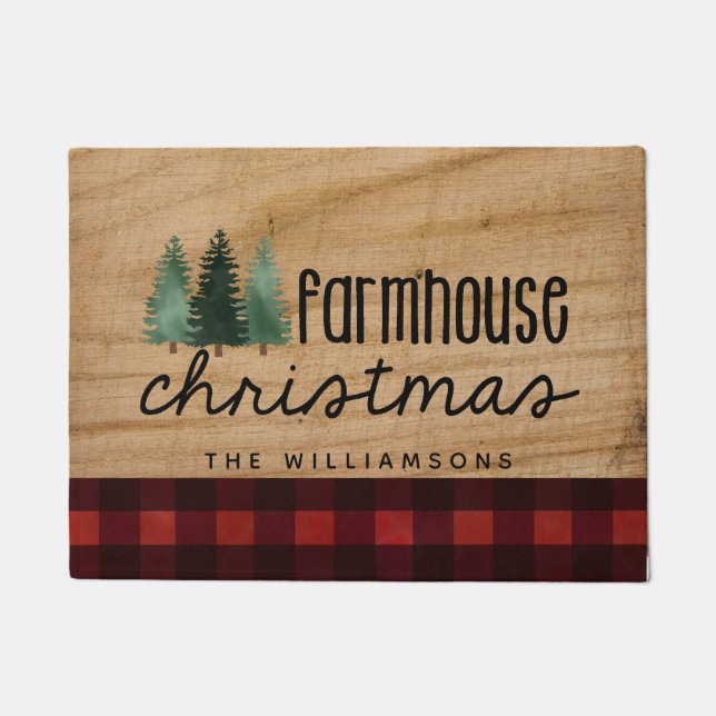 Tapete Farmhouse Christmas Country Xadrez Family Name Woo (Frente)
