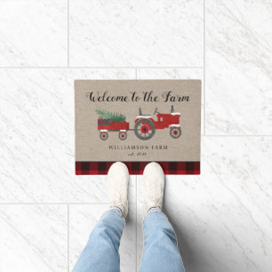 Tapete Farmhouse Red Xadrez Personalizada Monograma