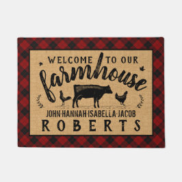 Tapete Farmhouse Welcome Red Buffalo Check Cow Xadrez