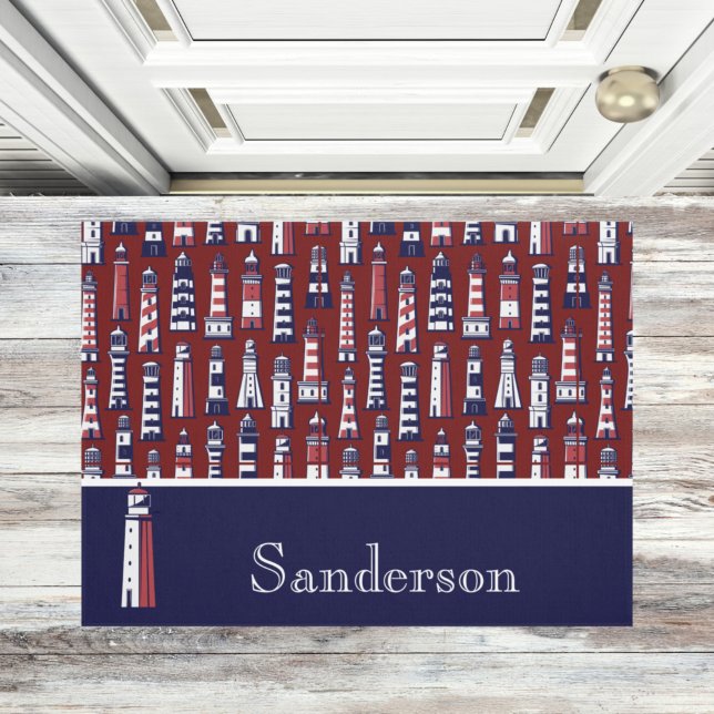 Tapete Farol listrado Cinza azul Marinho náutico vermelho (Criador carregado)