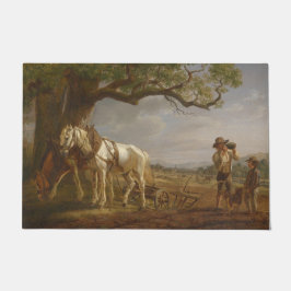 Tapete Fazendeiros Descansados em Campo com Cavalos e Flo