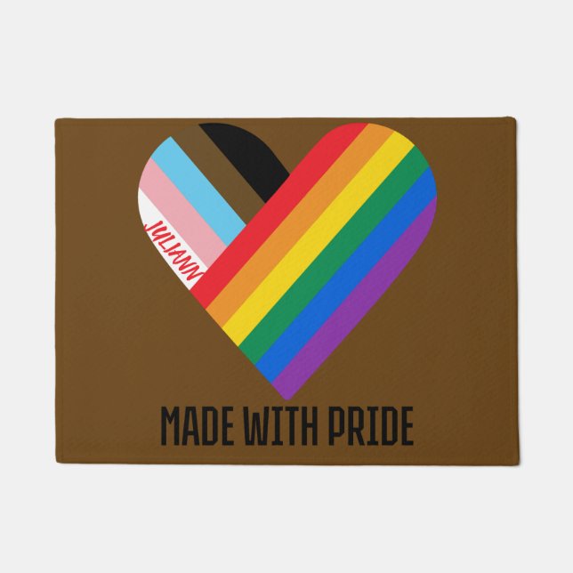 Tapete Feito Com Orgulho Coração Arco-íris Personalizado  (Frente)