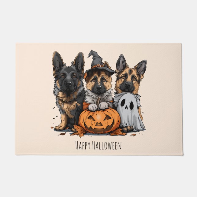 Tapete Feliz Cachorros German shepherd de Halloween (Frente)