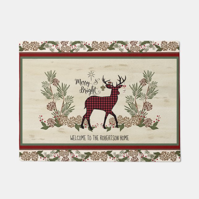 Tapete Feliz de Natal e Bright Rustic Deer (Frente)