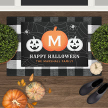 Feliz Halloween Monograma de Abóbora Nome da Famíl