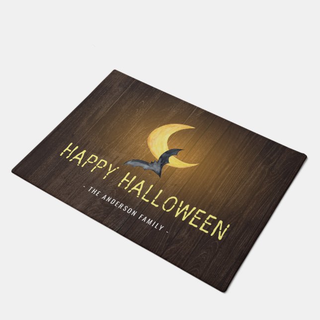 Tapete Feliz Halloween Morcego & Lua Fundo Rústico (Inclinado)