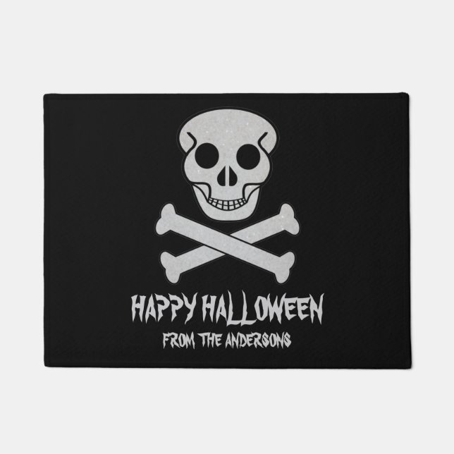 Tapete Feliz Halloween Skull e Bones Doormat (Frente)