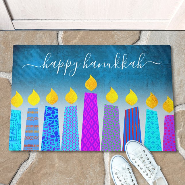 Tapete Feliz Hanukkah Script Modern Boho Candle Turquoise (Criador carregado)