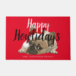 Tapete Feliz Howlidays Cachorro francês engraçado vermelh