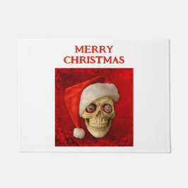 Tapete Feliz Natal. Caveira usando chapéu de Papai Noel