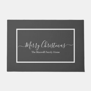 Tapete Feliz Natal cinza branca Nome da família Doormat