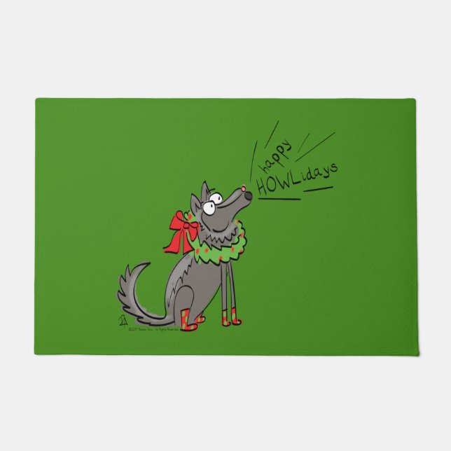 Tapete Feliz Natal do Lobo Engraçado Feriados (Frente)