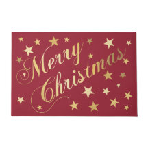 Feliz Natal Elegante Script Estrelas Douradas Verm