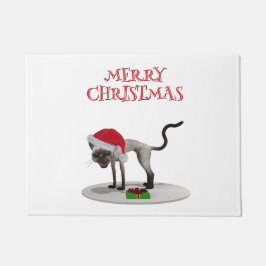 Tapete Feliz Natal. Gato com chapéu de Papai Noel