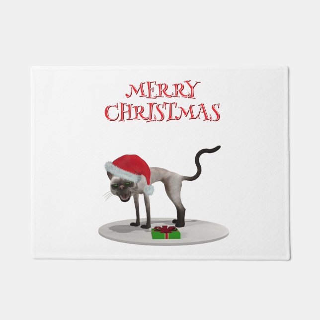 Tapete Feliz Natal. Gato com chapéu de Papai Noel (Frente)