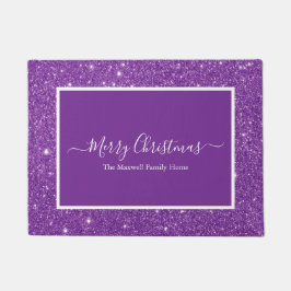 Tapete Feliz Natal - Glitter branco com brilho roxo