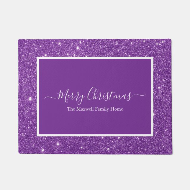 Tapete Feliz Natal - Glitter branco com brilho roxo (Frente)