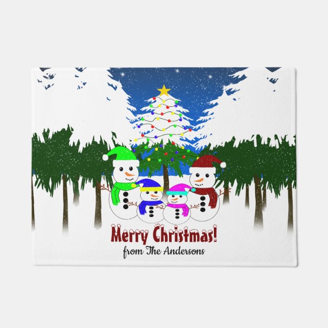 Tapete Feliz Natal! Matriz de Portas da Família Snowman (Frente)