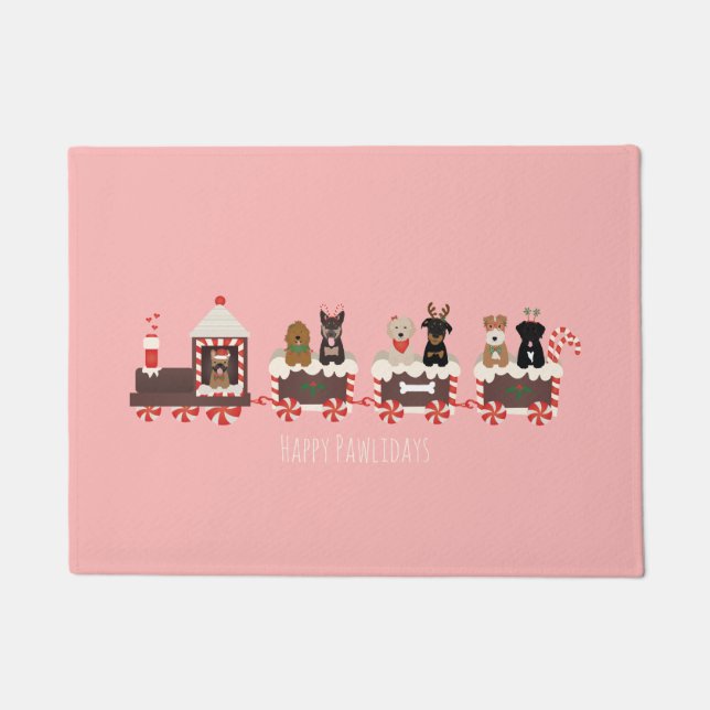 Tapete Feliz Natal Pawlidays Trem de Natal dos Cães (Frente)