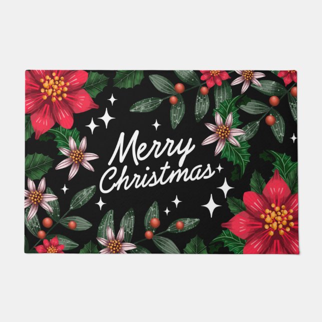 Tapete Feliz Natal Poinsettias Doormat (Frente)